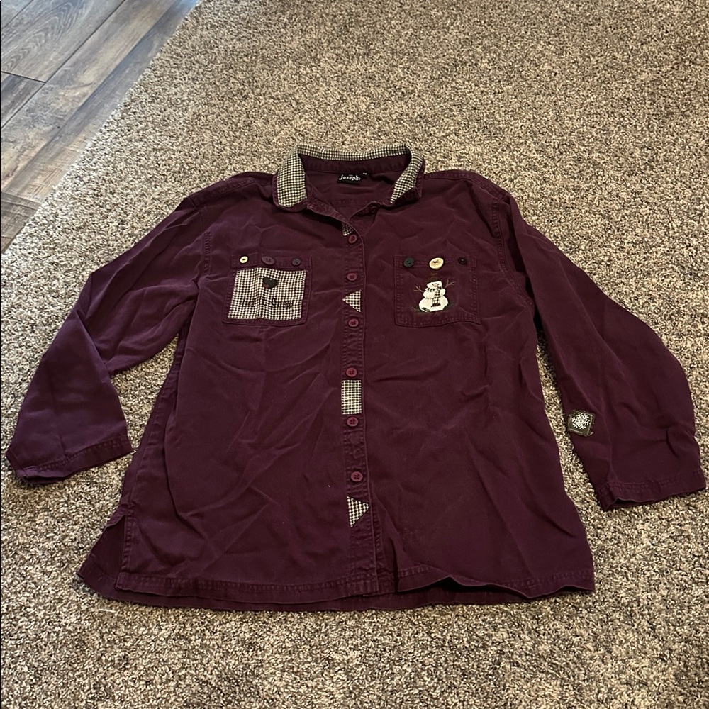 Vintage for Joseph Embroidered Holiday Button Up Women’s Medium